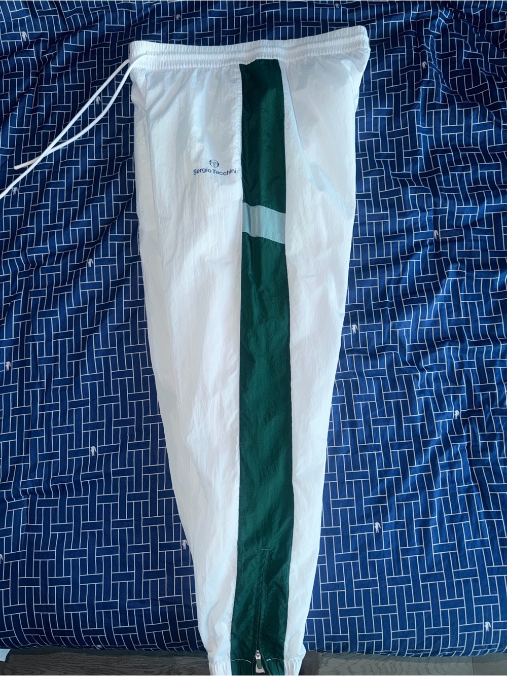 Sergio Tacchini White Sweatpants with Green Side Stripe